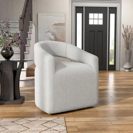 Boucle Swivel Barrel Chair - White/Charcoal - Single Seat