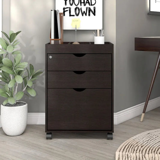 Mobile File Cabinet with 3 Drawers and Lock