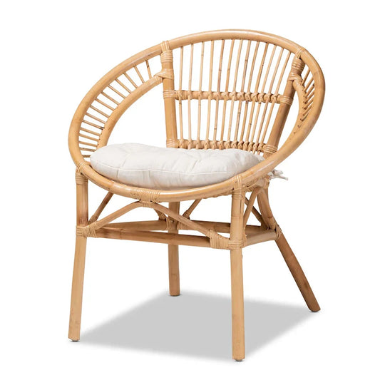 Natural Brown Rattan Dining Chair with Cushion