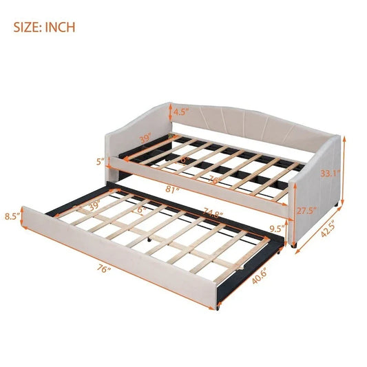 Velvet Upholstered Daybed with Trundle - Twin