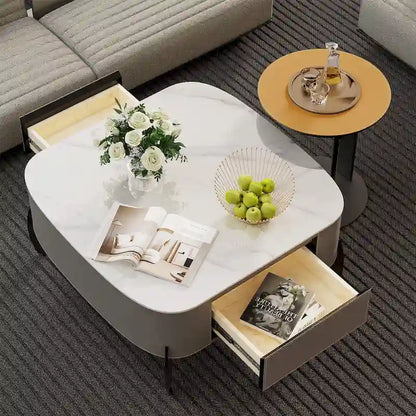 Modern Square Coffee Table with 2 Drawers,White End Table 31.5 Mecha Styling ( large/small tables Separate for sale)