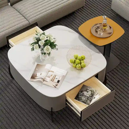 White Square Coffee Table with 2 Drawers