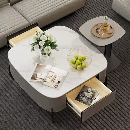 White Square Coffee Table with 2 Drawers