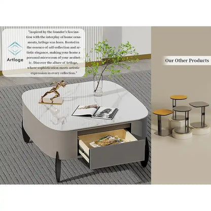 White Square Coffee Table with 2 Drawers