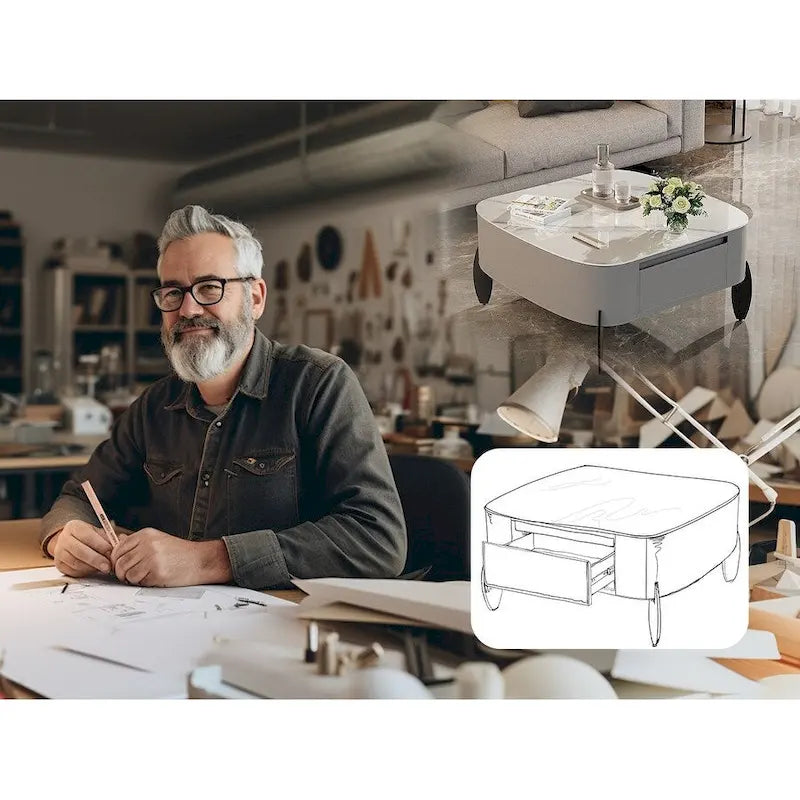 White Square Coffee Table with 2 Drawers