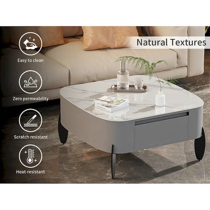White Square Coffee Table with 2 Drawers