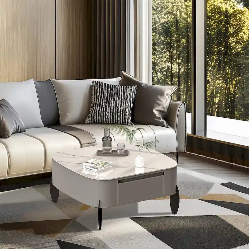 White Square Coffee Table with 2 Drawers