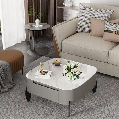 White Square Coffee Table with 2 Drawers