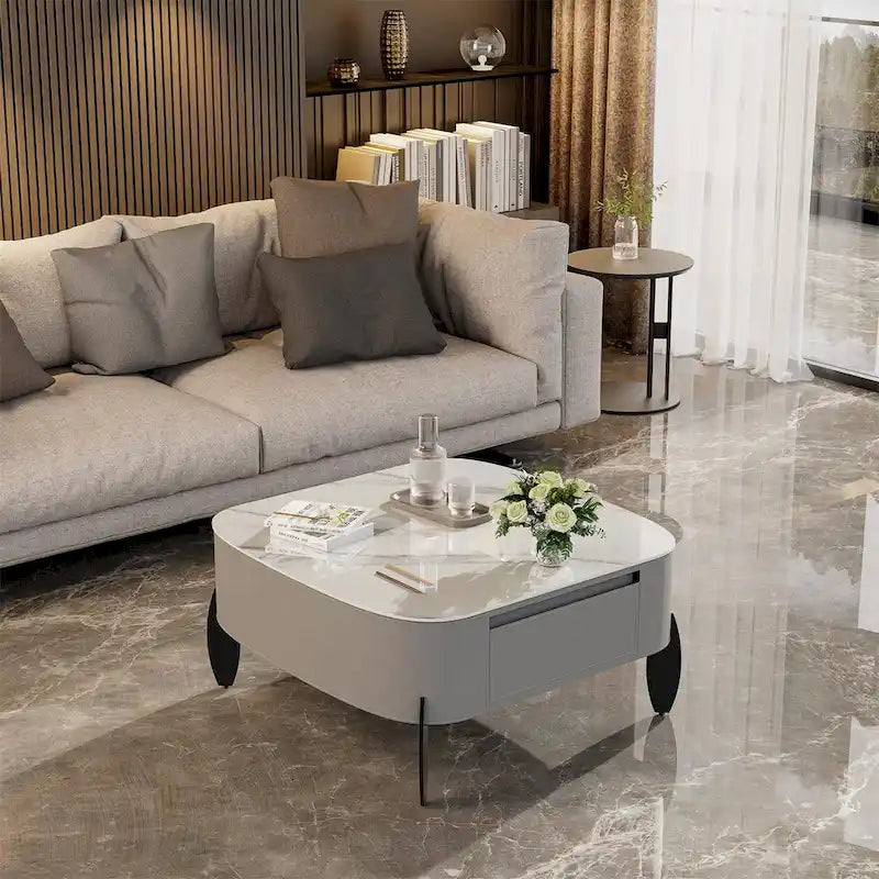 White Square Coffee Table with 2 Drawers