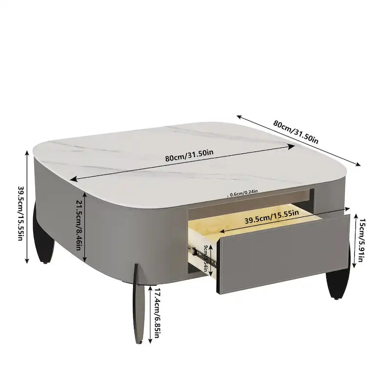 White Square Coffee Table with 2 Drawers