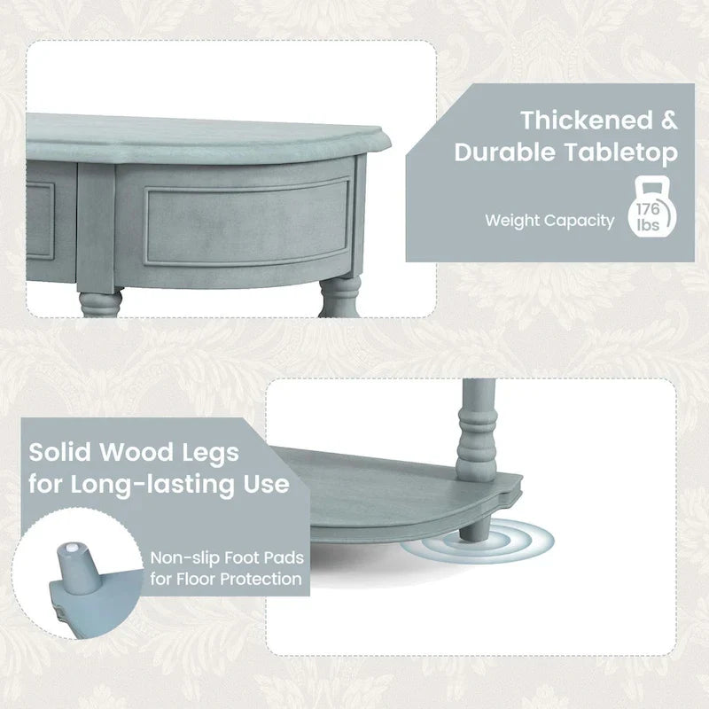 Blue Retro Console Table with 2 Drawers and Shelf