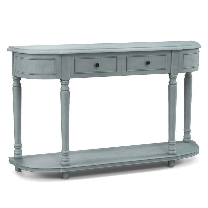 Blue Retro Console Table with 2 Drawers and Shelf