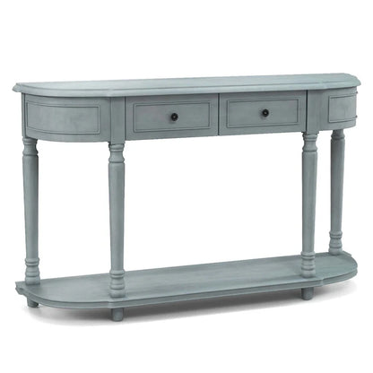 Blue Retro Console Table with 2 Drawers and Shelf