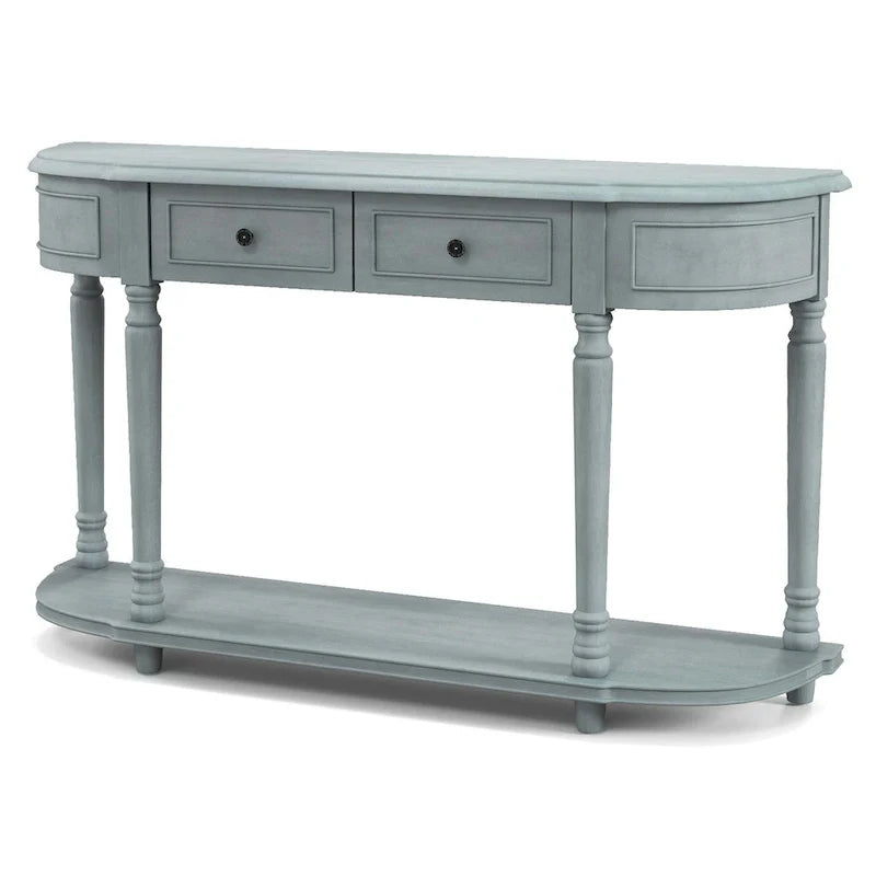 Blue Retro Console Table with 2 Drawers and Shelf