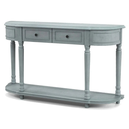 Blue Retro Console Table with 2 Drawers and Shelf