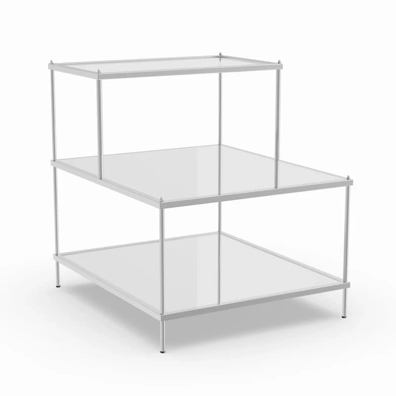 Chrome Mirrored Glass Side Table with 2 Shelves