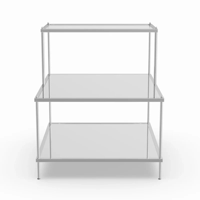Chrome Mirrored Glass Side Table with 2 Shelves