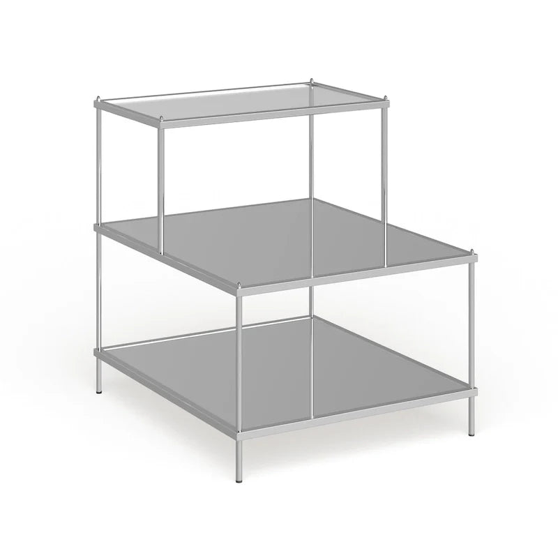 Chrome Mirrored Glass Side Table with 2 Shelves
