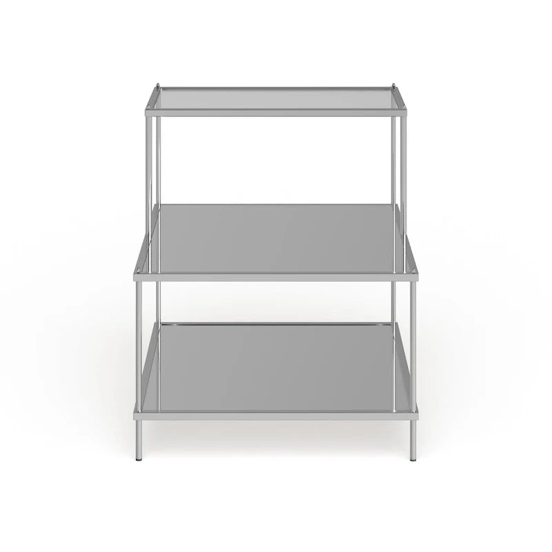 Chrome Mirrored Glass Side Table with 2 Shelves