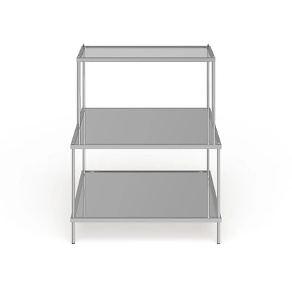 Chrome Mirrored Glass Side Table with 2 Shelves