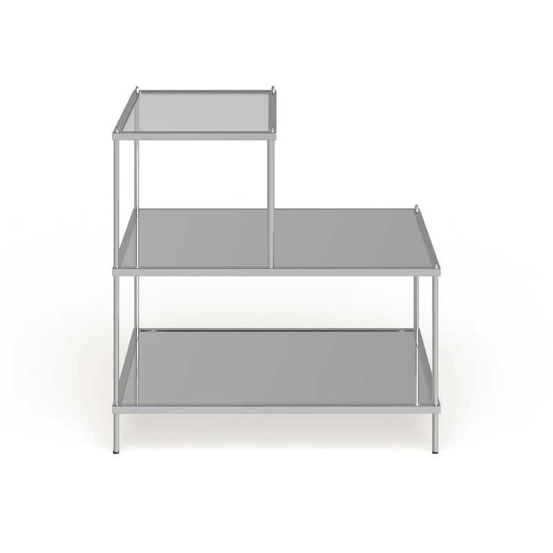 Chrome Mirrored Glass Side Table with 2 Shelves
