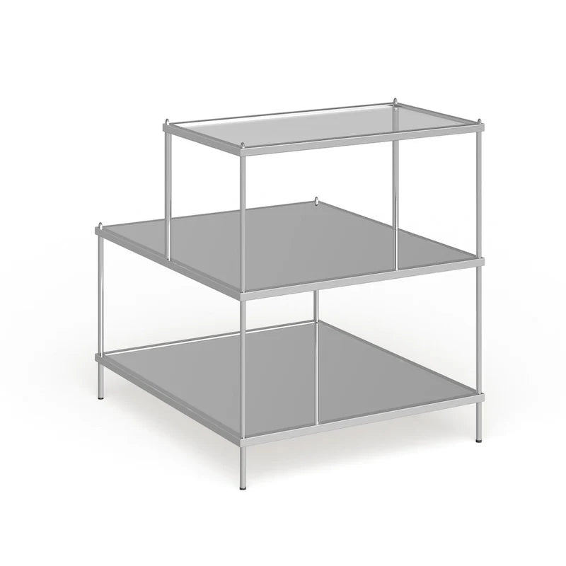 Chrome Mirrored Glass Side Table with 2 Shelves