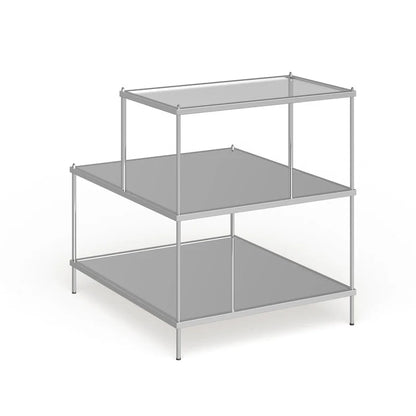 Chrome Mirrored Glass Side Table with 2 Shelves