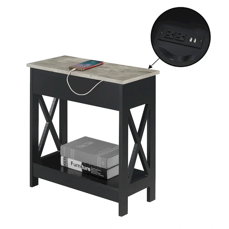 White Flip-Top End Table with Charging Station