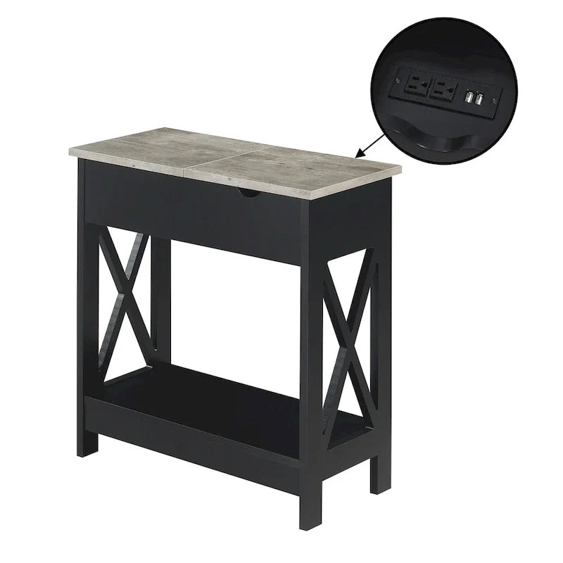White Flip-Top End Table with Charging Station