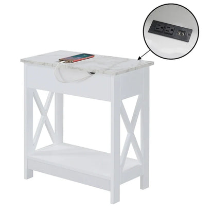 White Flip-Top End Table with Charging Station