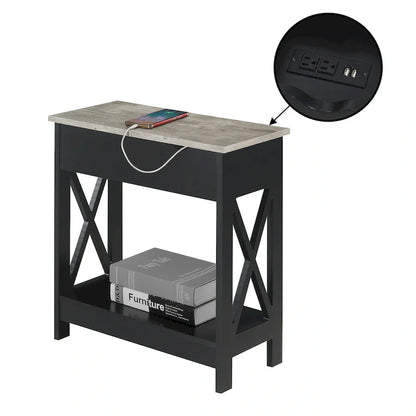 White Flip-Top End Table with Charging Station