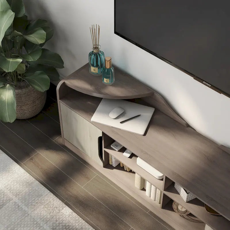 Brown Two-Tone Rustic TV Stand with Storage - Fits 80 TV