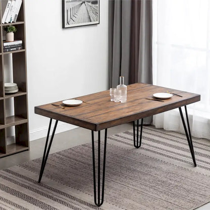 Aryven Industrial Metal Hairpin Design Dining Table, Rustic Dark Pine
