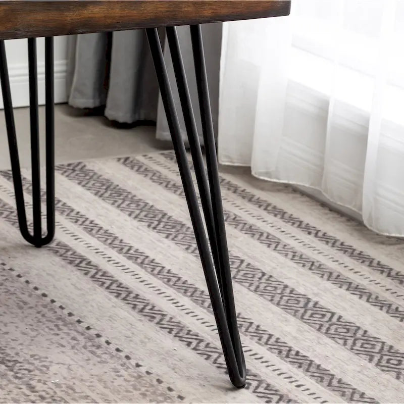 Aryven Industrial Metal Hairpin Design Dining Table, Rustic Dark Pine