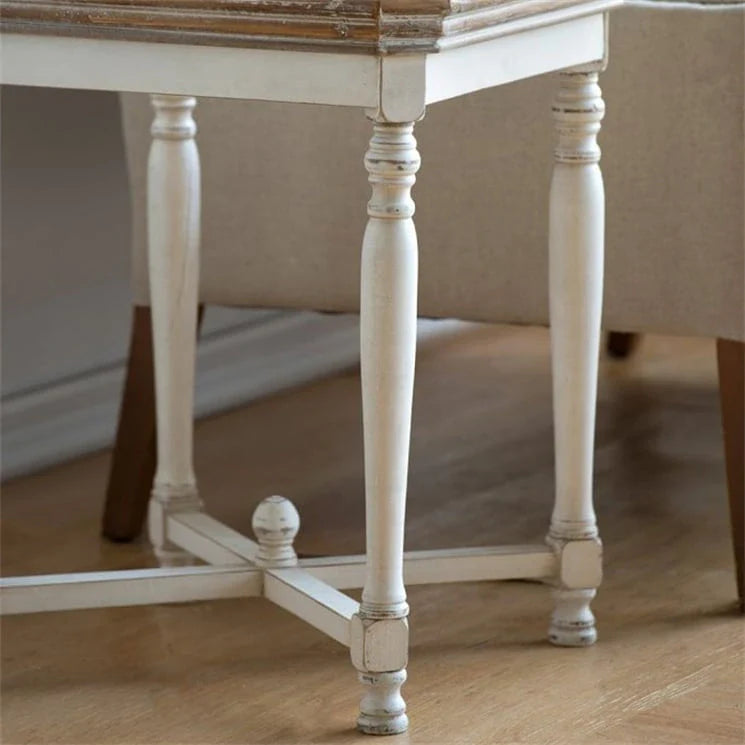 White and Natural Wood Square Side Table with Tray Top