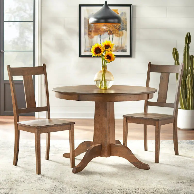 Walnut Round Pedestal Dining Table - Seats 4