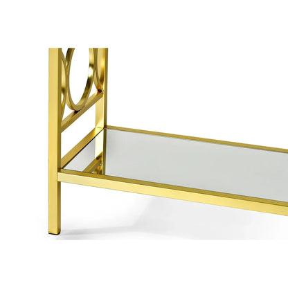 Gold Modern Console Table with Glass Top and Mirrored Shelf