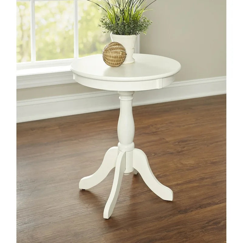 White Round Pedestal End Table