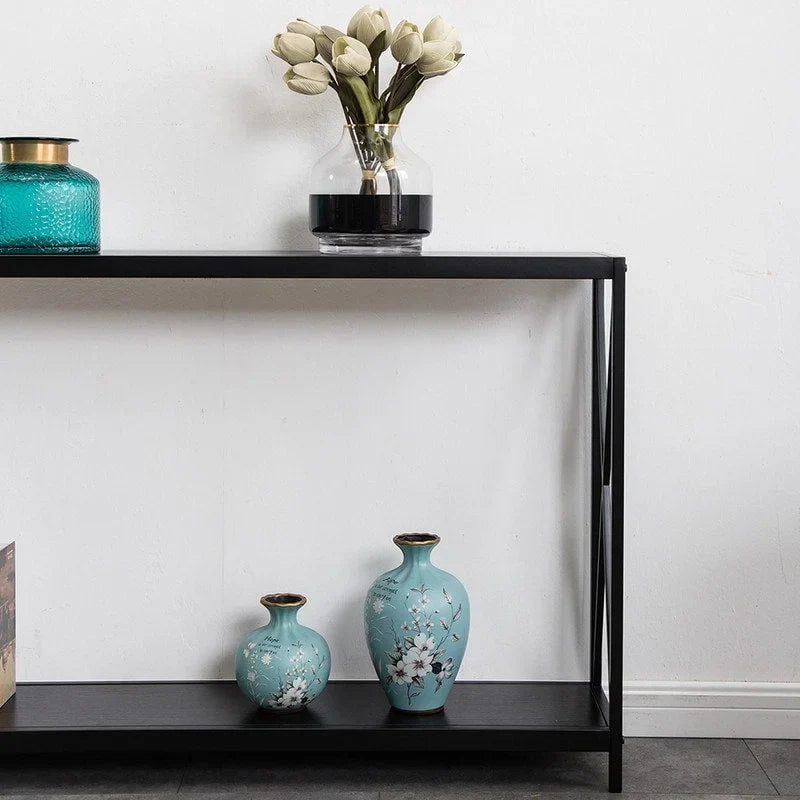 Black Industrial Console Table with Cross Frame