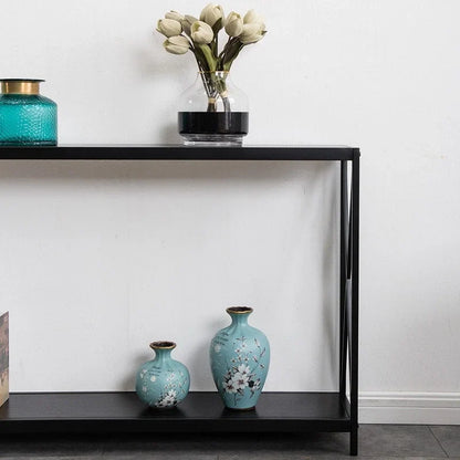 Black Industrial Console Table with Cross Frame