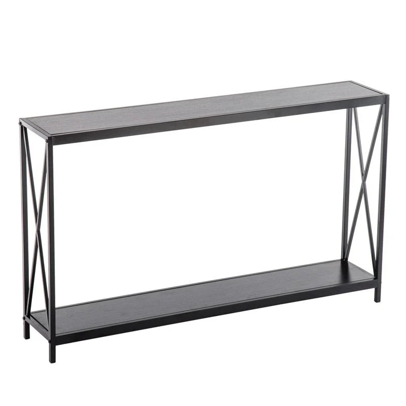 Black Industrial Console Table with Cross Frame