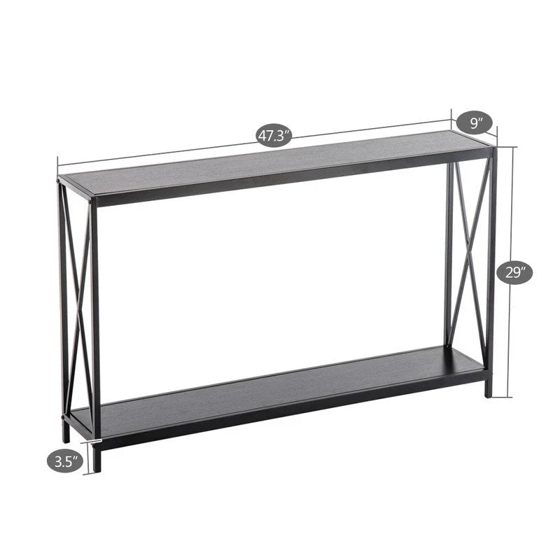 Black Industrial Console Table with Cross Frame