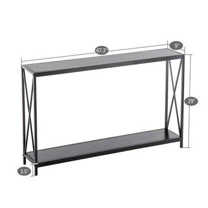 Black Industrial Console Table with Cross Frame