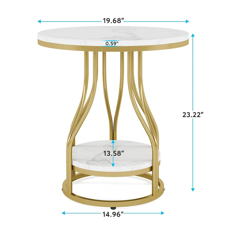 White and Gold Round Side Table - 2 Tier
