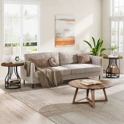 White and Gold Round Side Table - 2 Tier