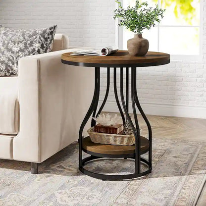 White and Gold Round Side Table - 2 Tier