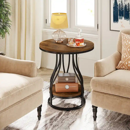 White and Gold Round Side Table - 2 Tier