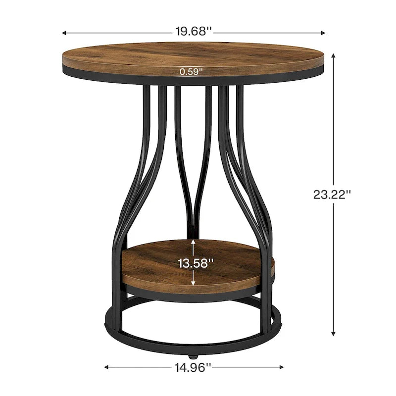 White and Gold Round Side Table - 2 Tier