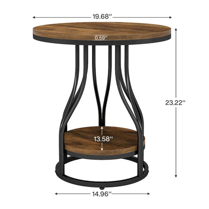 White and Gold Round Side Table - 2 Tier