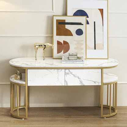 White Faux Marble Console Table with Gold Metal Frame